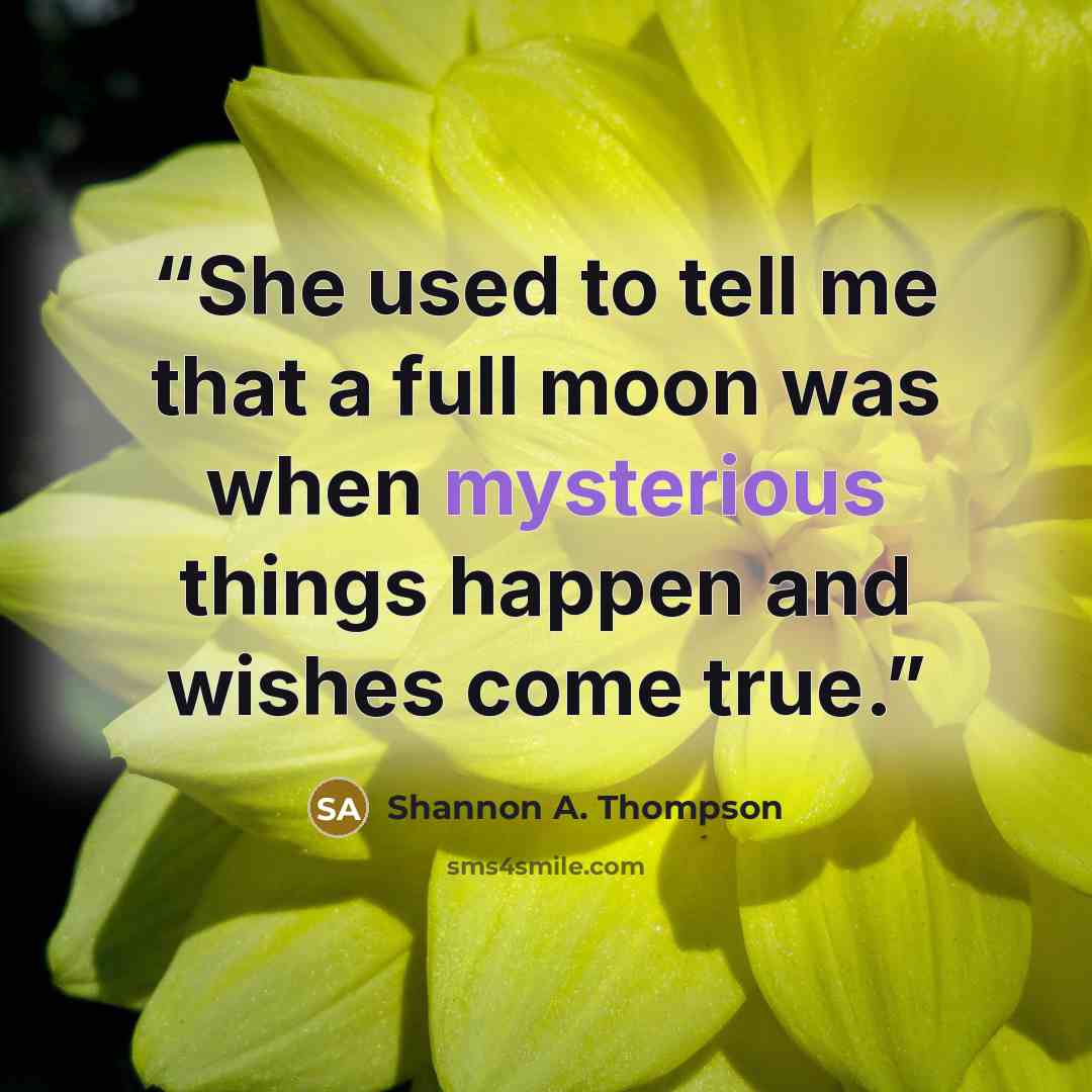 “She used to tell me that a full moon was when mysterious things happen and wishes come true.” quote by Shannon A. Thompson