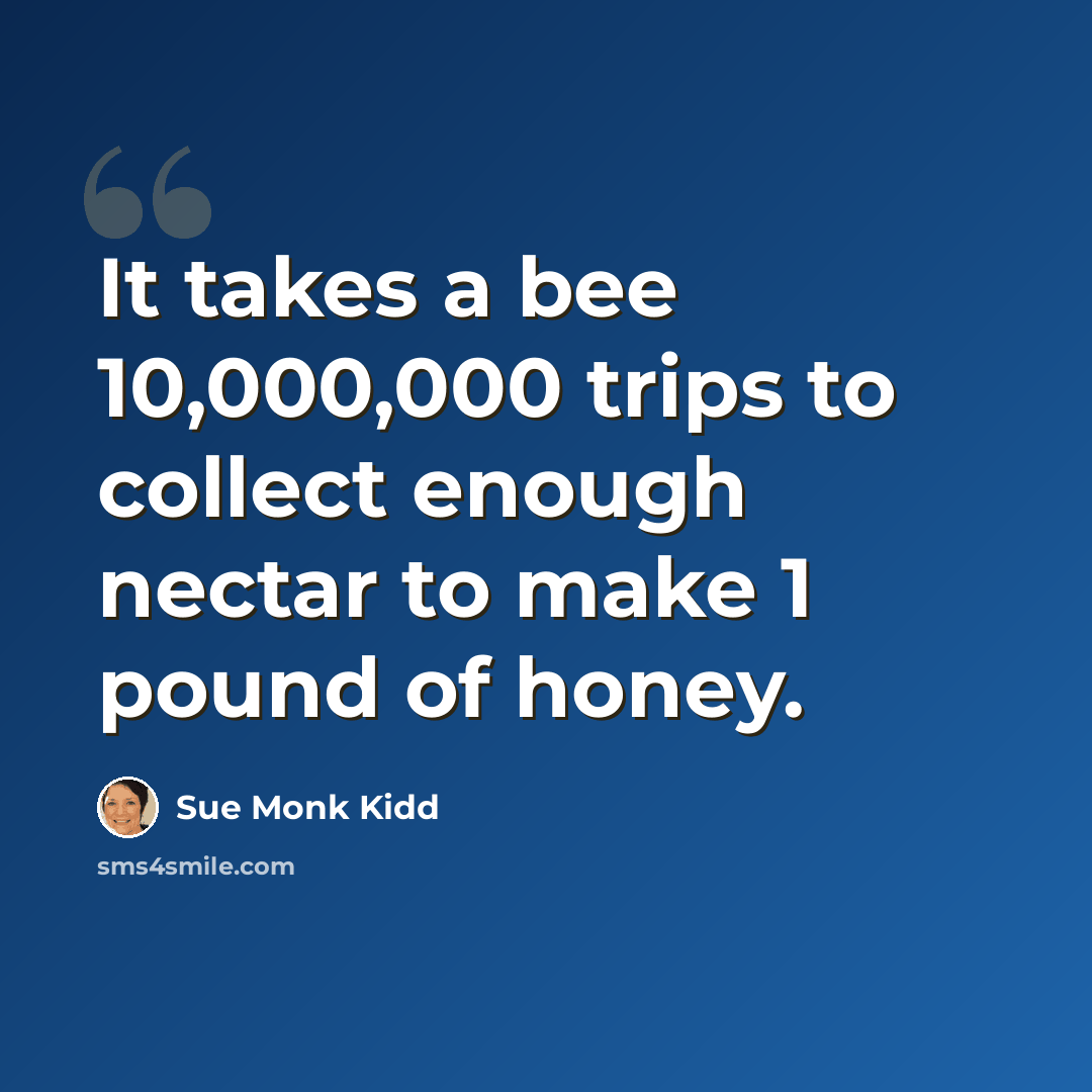 “It takes a bee 10,000,000 trips to collect enough nectar to make 1 pound of honey.” quote by Sue Monk Kidd