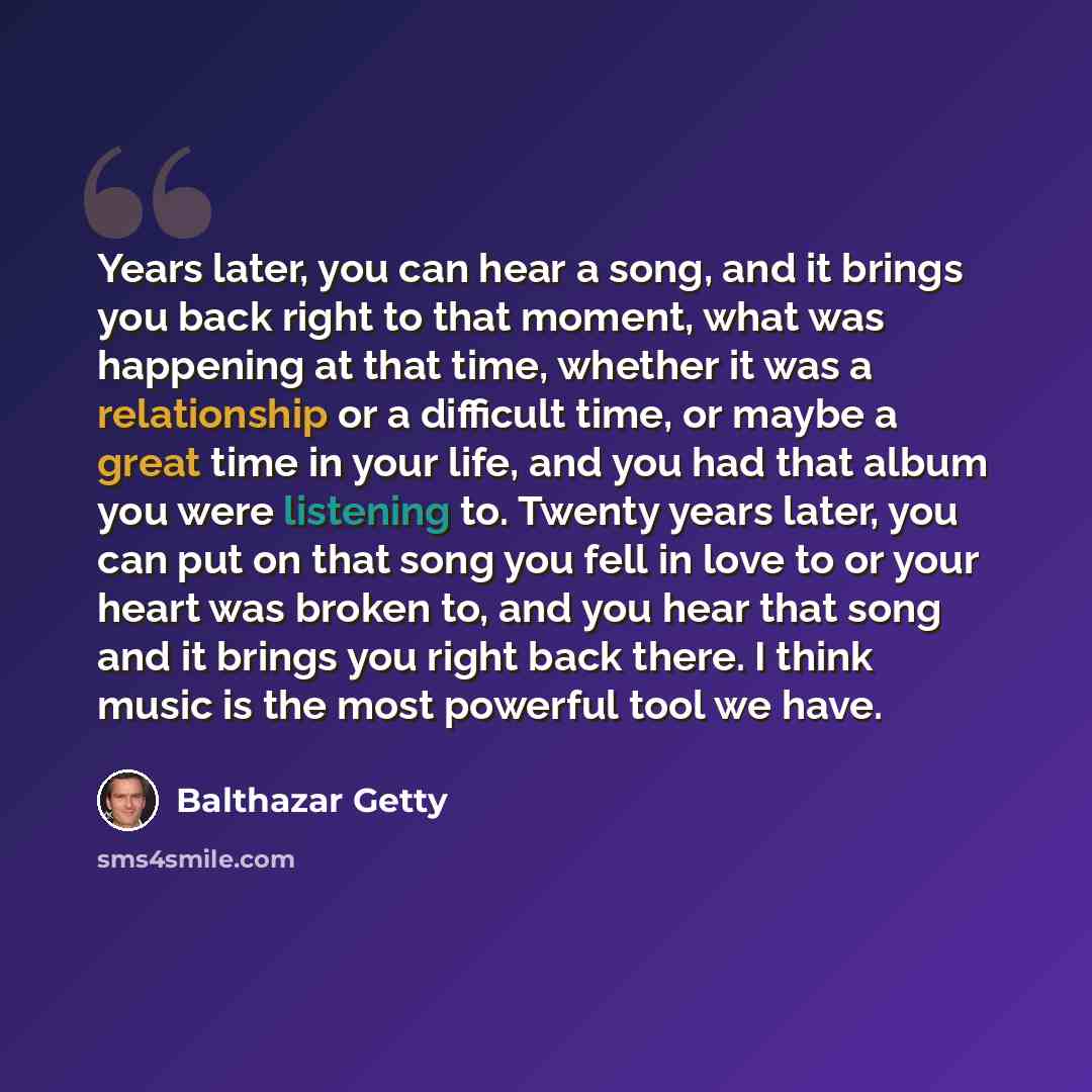 “Years later, you can hear a song, and it brings you back right to that moment, what was happening at that time, whether it was a relationship or a difficult time, or maybe a great time in your life, and you had that album you were listening to. Twenty years later, you can put on that song you fell…” quote by Balthazar Getty