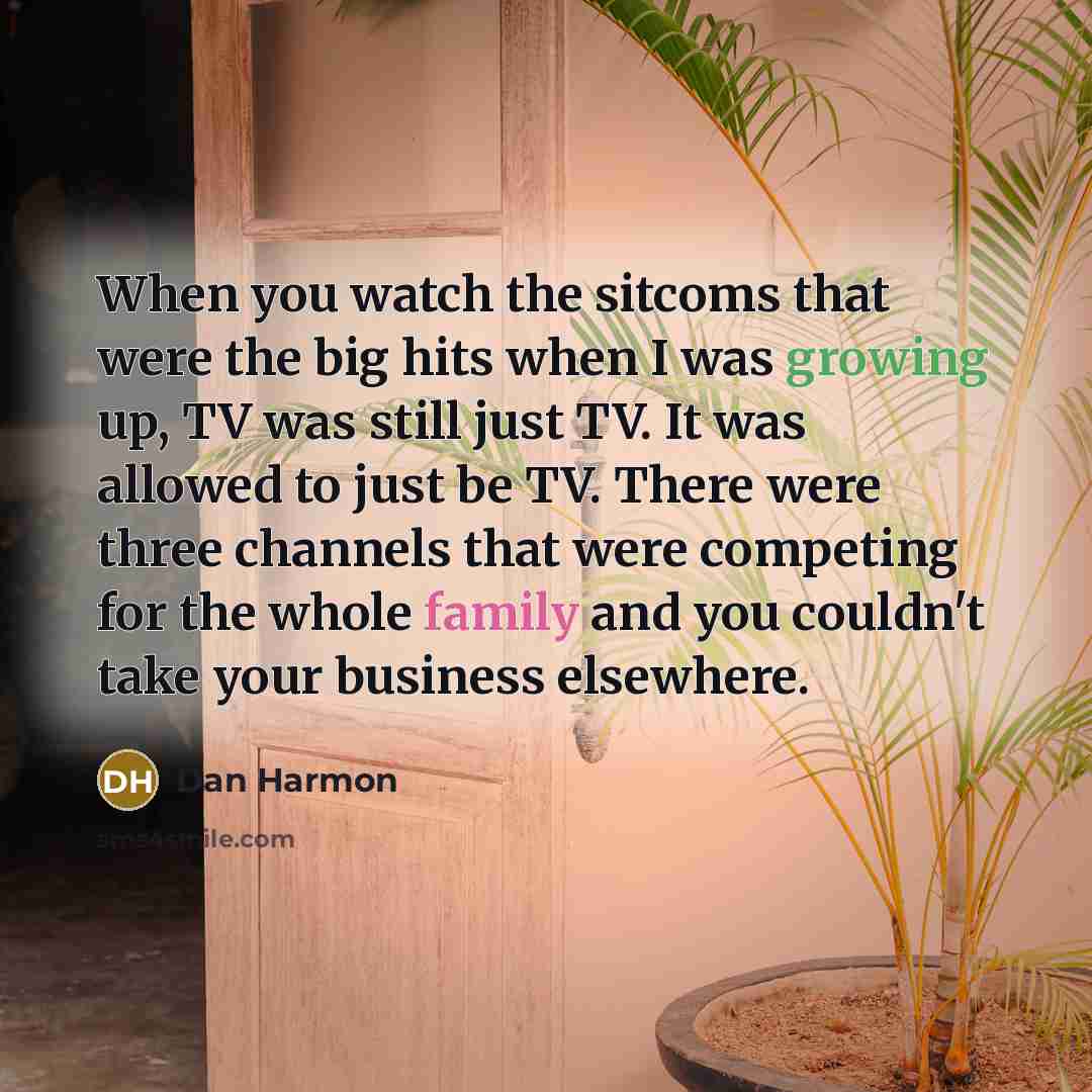 “When you watch the sitcoms that were the big hits when I was growing up, TV was still just TV. It was allowed to just be TV. There were three channels that were competing for the whole family and you couldn't take your business elsewhere.” quote by Dan Harmon