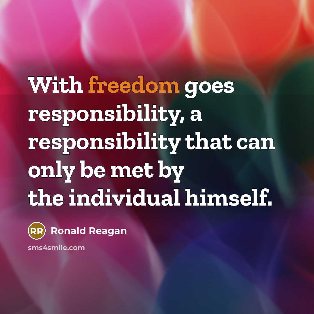 “With freedom goes responsibility, a responsibility that can only be met by the individual himself.” quote by Ronald Reagan