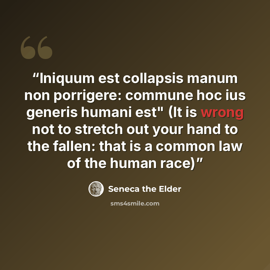 “Iniquum est collapsis manum non porrigere: commune hoc ius generis humani est" (It is wrong not to stretch out your hand to the fallen: that is a common law of the human race)” quote by Seneca the Elder