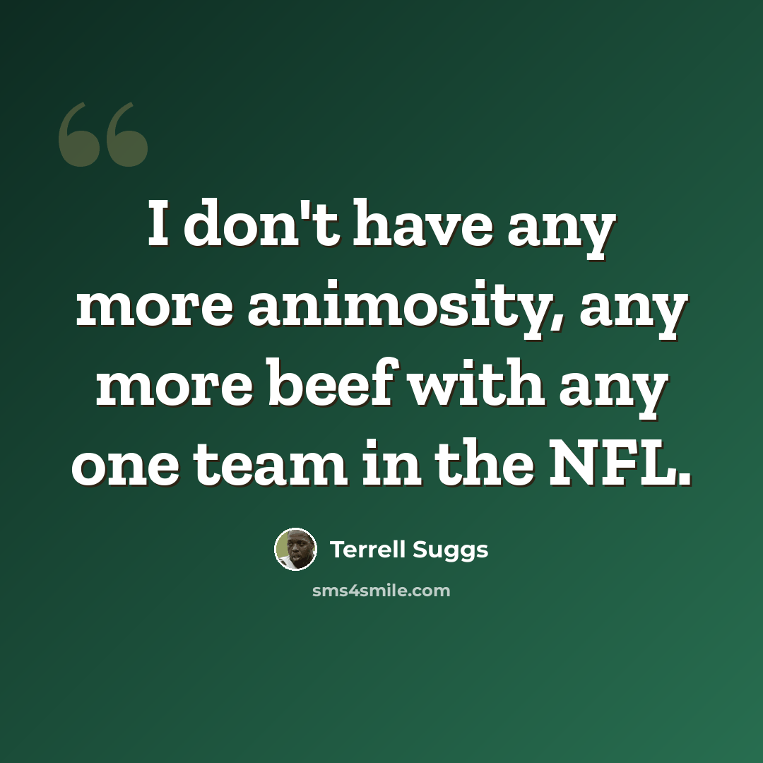 “I don't have any more animosity, any more beef with any one team in the NFL.” quote by Terrell Suggs