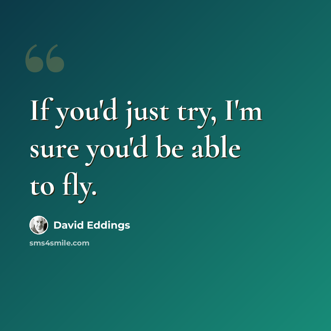 “If you'd just try, I'm sure you'd be able to fly.” quote by David Eddings