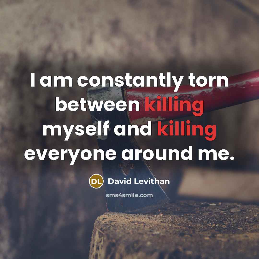 “I am constantly torn between killing myself and killing everyone around me.” quote by David Levithan