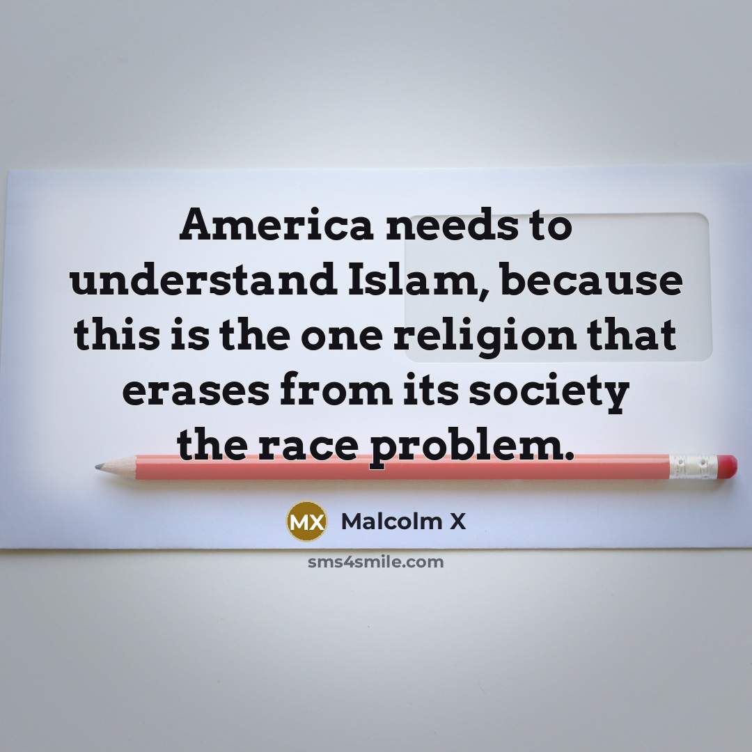 “America needs to understand Islam, because this is the one religion that erases from its society the race problem.” quote by Malcolm X