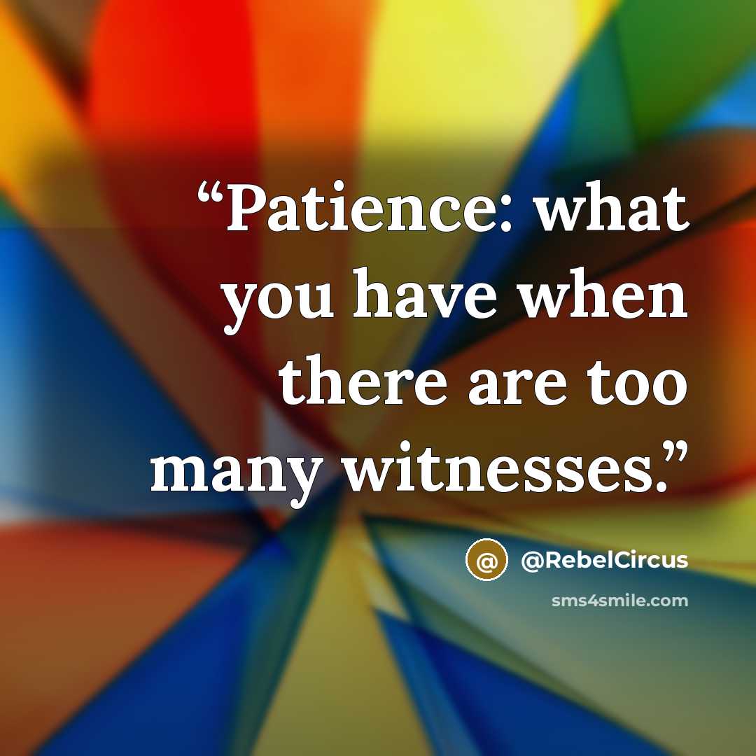 “Patience: what you have when there are too many witnesses.” quote by @RebelCircus