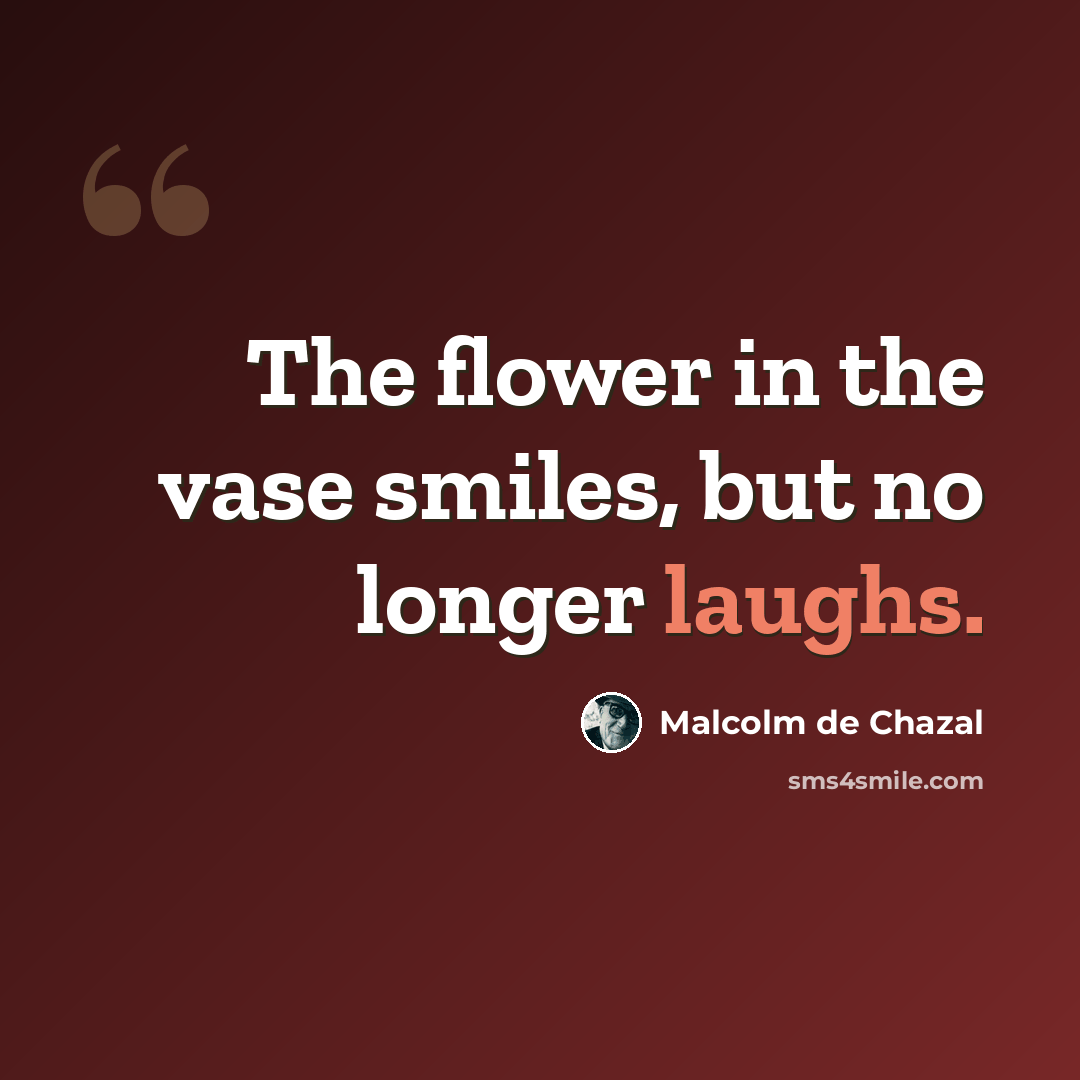 “The flower in the vase smiles, but no longer laughs.” quote by Malcolm De Chazal