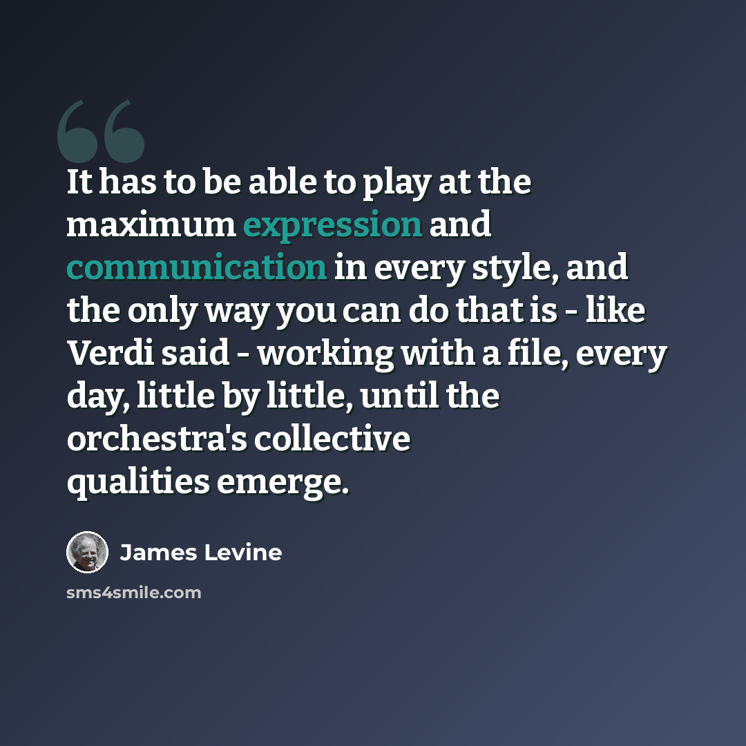 “It has to be able to play at the maximum expression and communication in every style, and the only way you can do that is - like Verdi said - working with a file, every day, little by little, until the orchestra's collective qualities emerge.” quote by James Levine