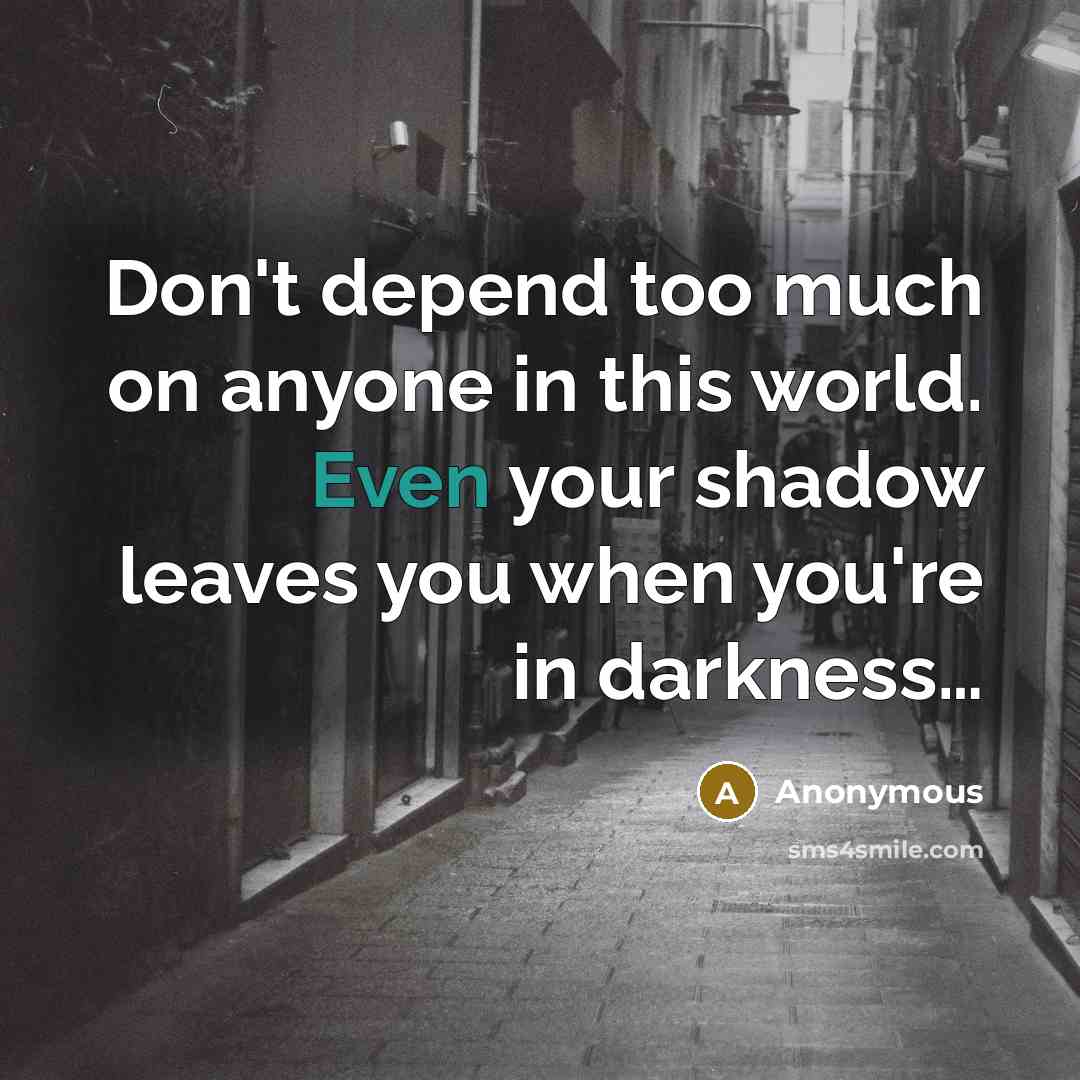 “Don't depend too much on anyone in this world. Even your shadow leaves you when you're in darkness…” quote by Anonymous
