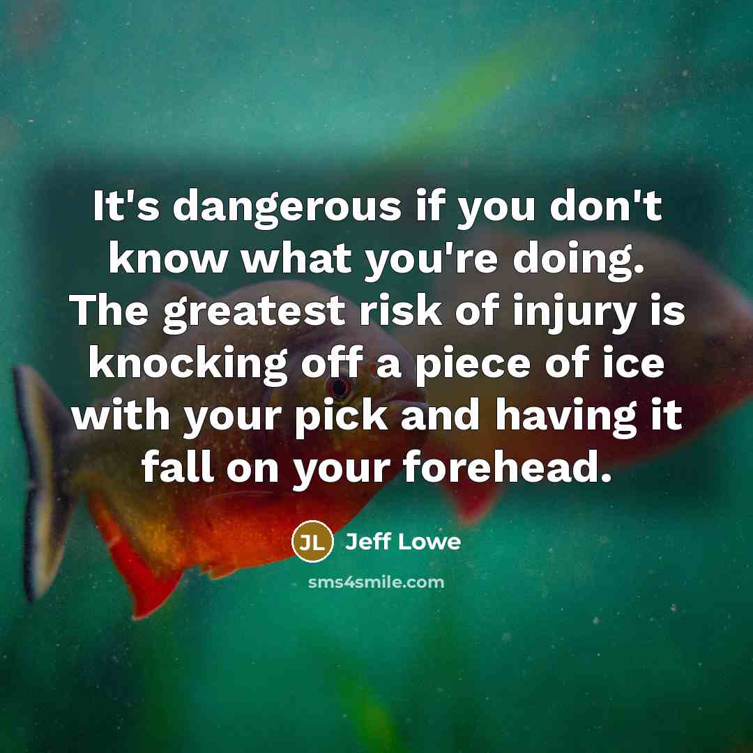“It's dangerous if you don't know what you're doing. The greatest risk of injury is knocking off a piece of ice with your pick and having it fall on your forehead.” quote by Jeff Lowe