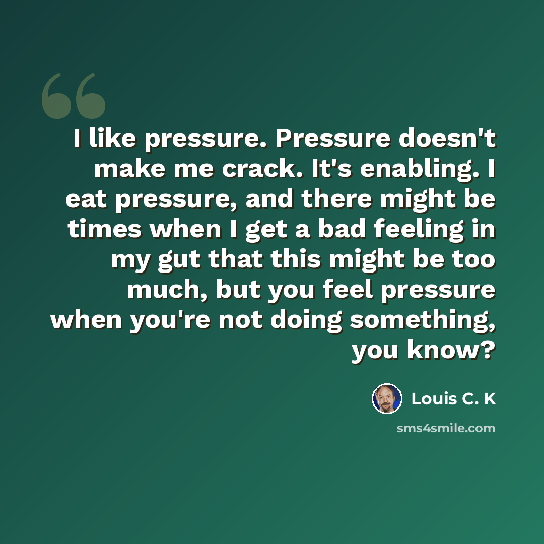 “I like pressure. Pressure doesn't make me crack. It's enabling. I eat pressure, and there might be times when I get a bad feeling in my gut that this might be too much, but you feel pressure when you're not doing something, you know?” quote by Louis C. K