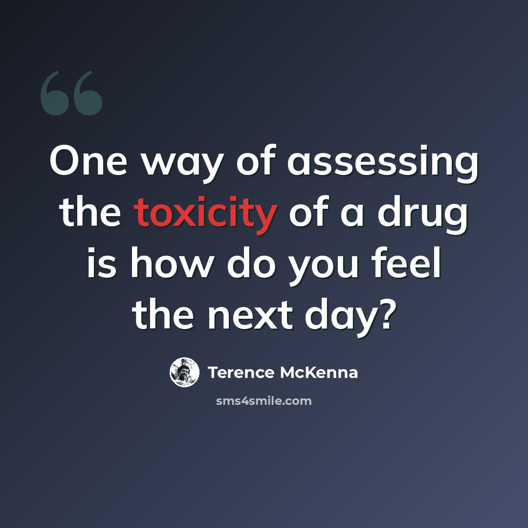 “One way of assessing the toxicity of a drug is how do you feel the next day?” quote by Terence McKenna
