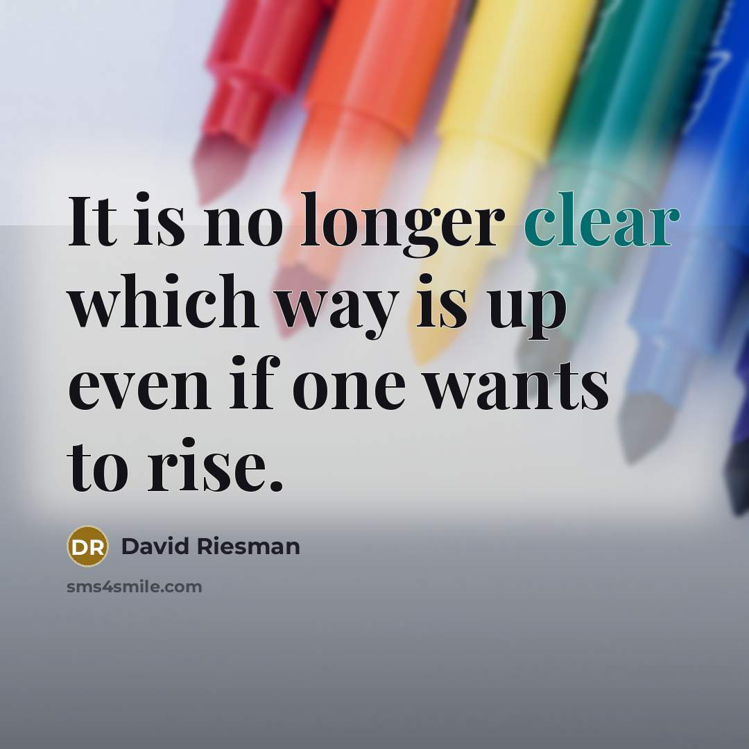 “It is no longer clear which way is up even if one wants to rise.” quote by David Riesman