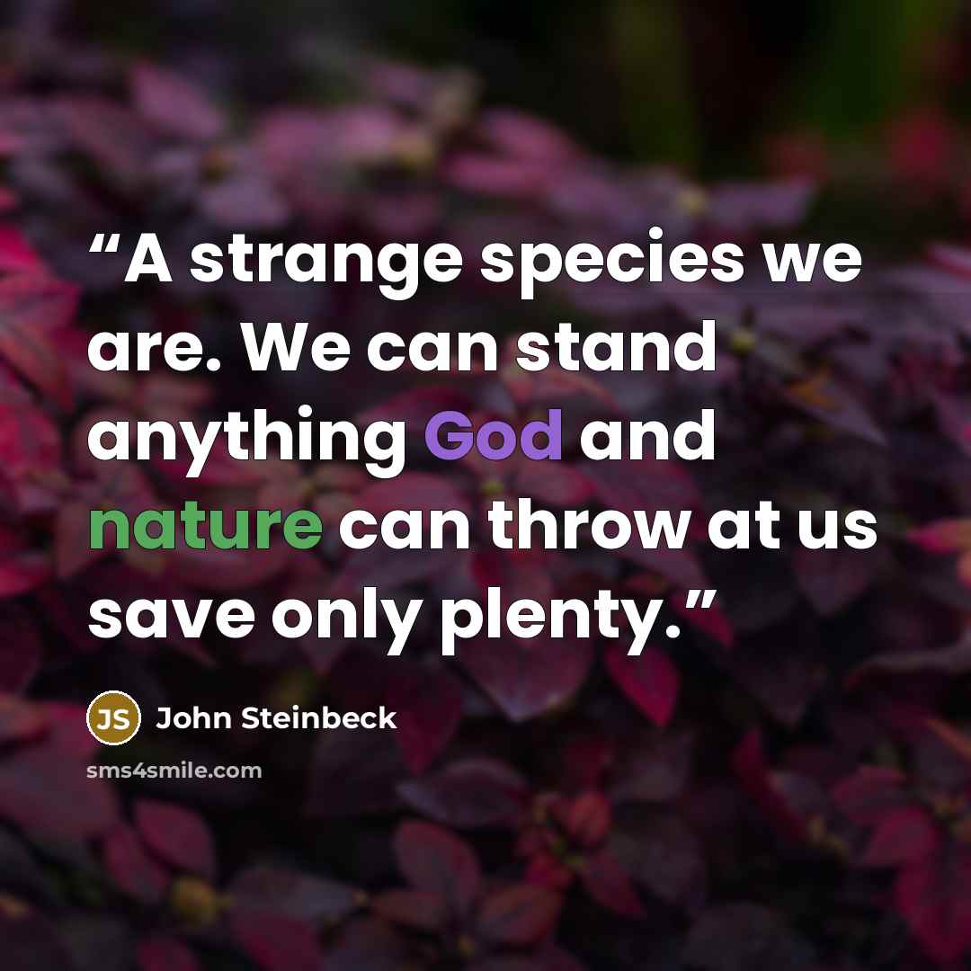 “A strange species we are. We can stand anything God and nature can throw at us save only plenty.” quote by John Steinbeck