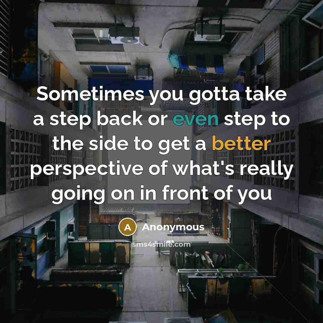 “Sometimes you gotta take a step back or even step to the side to get a better perspective of what's really going on in front of you” quote by Anonymous