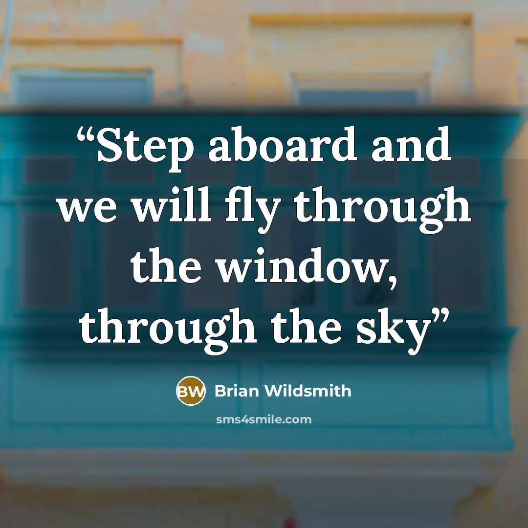 “Step aboard and we will fly through the window, through the sky” quote by Brian Wildsmith