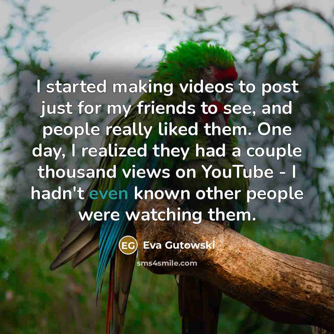 “I started making videos to post just for my friends to see, and people really liked them. One day, I realized they had a couple thousand views on YouTube - I hadn't even known other people were watching them.” quote by Eva Gutowski