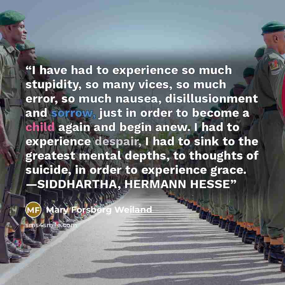 “I have had to experience so much stupidity, so many vices, so much error, so much nausea, disillusionment and sorrow, just in order to become a child again and begin anew. I had to experience despair, I had to sink to the greatest mental depths, to thoughts of suicide, in order to experience…” quote by Mary Forsberg Weiland