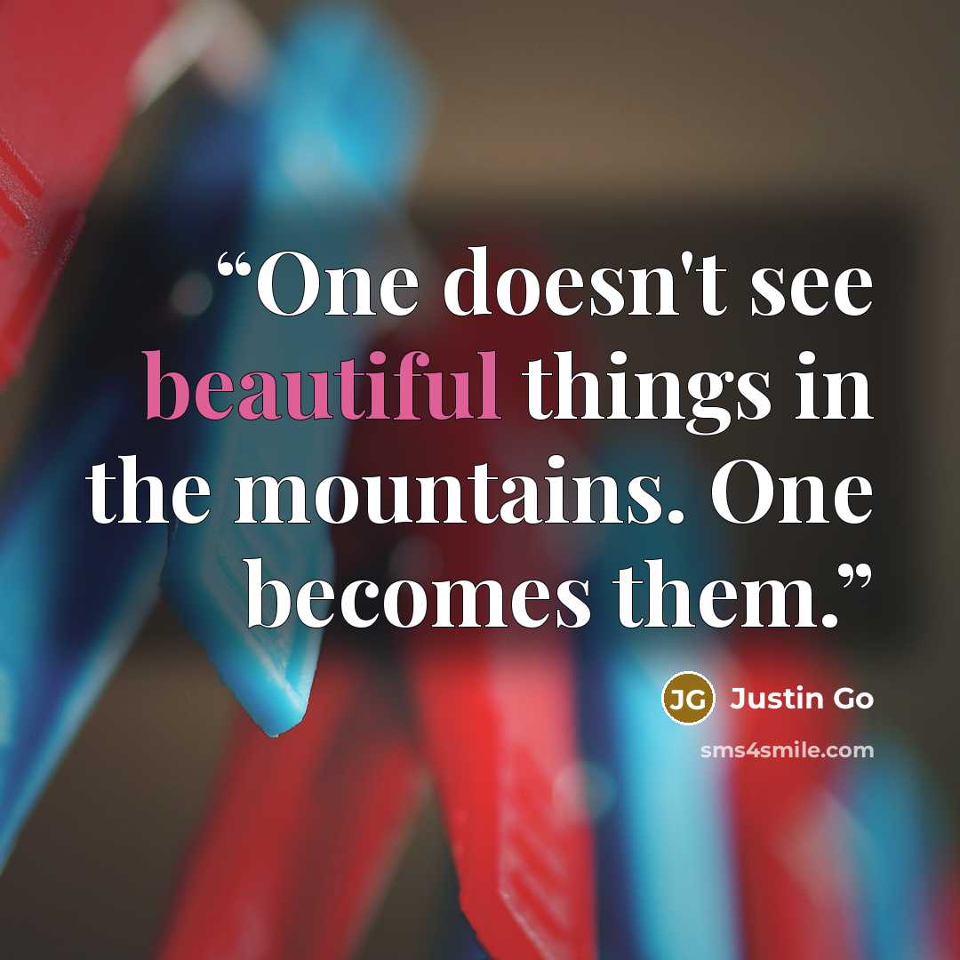 “One doesn't see beautiful things in the mountains. One becomes them.” quote by Justin Go