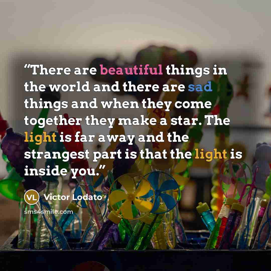 “There are beautiful things in the world and there are sad things and when they come together they make a star. The light is far away and the strangest part is that the light is inside you.” quote by Victor Lodato