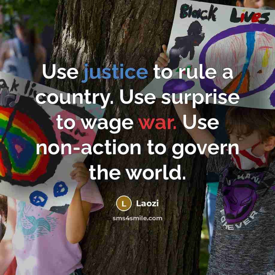 “Use justice to rule a country. Use surprise to wage war. Use non-action to govern the world.” quote by Laozi