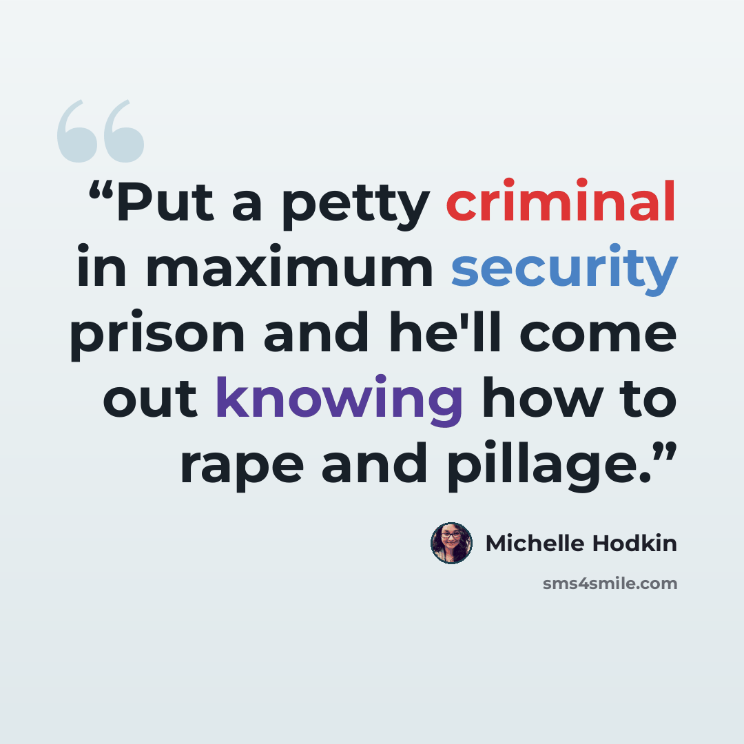 “Put a petty criminal in maximum security prison and he'll come out knowing how to rape and pillage.” quote by Michelle Hodkin