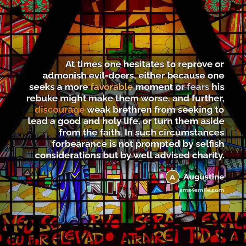 “At times one hesitates to reprove or admonish evil-doers, either because one seeks a more favorable moment or fears his rebuke might make them worse, and further, discourage weak brethren from seeking to lead a good and holy life, or turn them aside from the faith. In such circumstances…” quote by Augustine