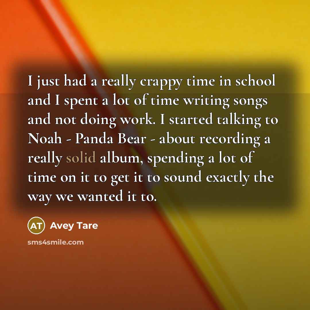 “I just had a really crappy time in school and I spent a lot of time writing songs and not doing work. I started talking to Noah - Panda Bear - about recording a really solid album, spending a lot of time on it to get it to sound exactly the way we wanted it to.” quote by Avey Tare