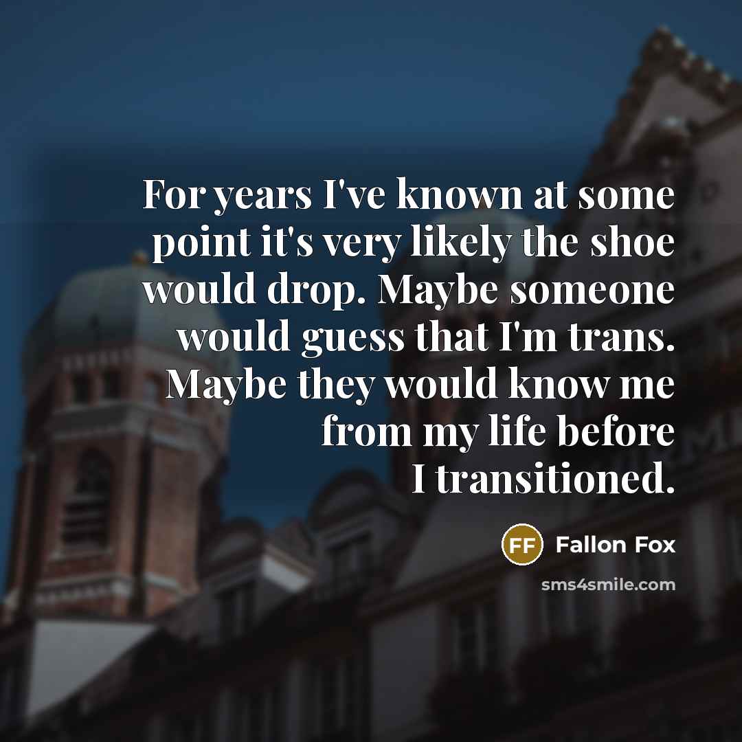 “For years I've known at some point it's very likely the shoe would drop. Maybe someone would guess that I'm trans. Maybe they would know me from my life before I transitioned.” quote by Fallon Fox