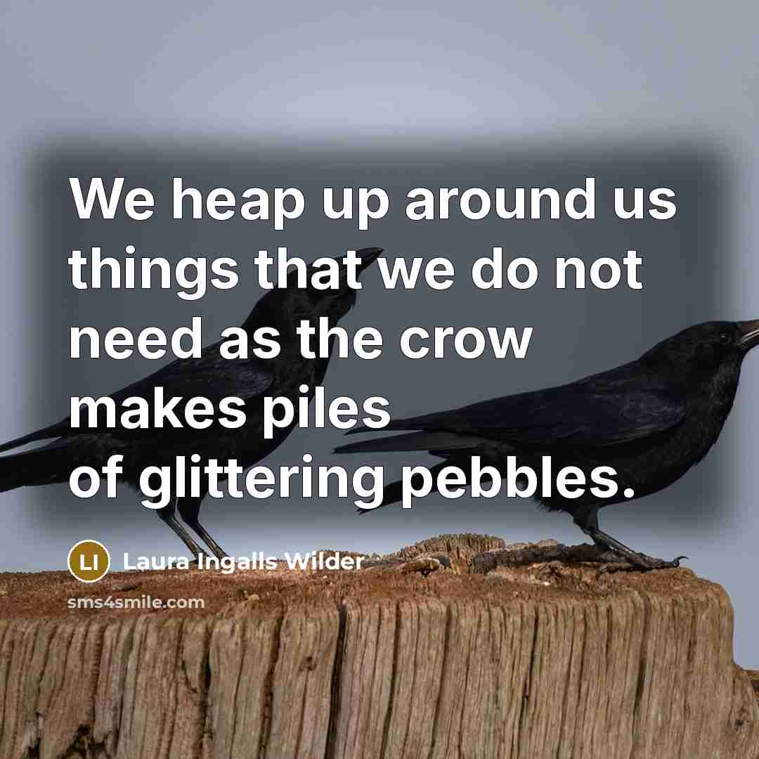 “We heap up around us things that we do not need as the crow makes piles of glittering pebbles.” quote by Laura Ingalls Wilder