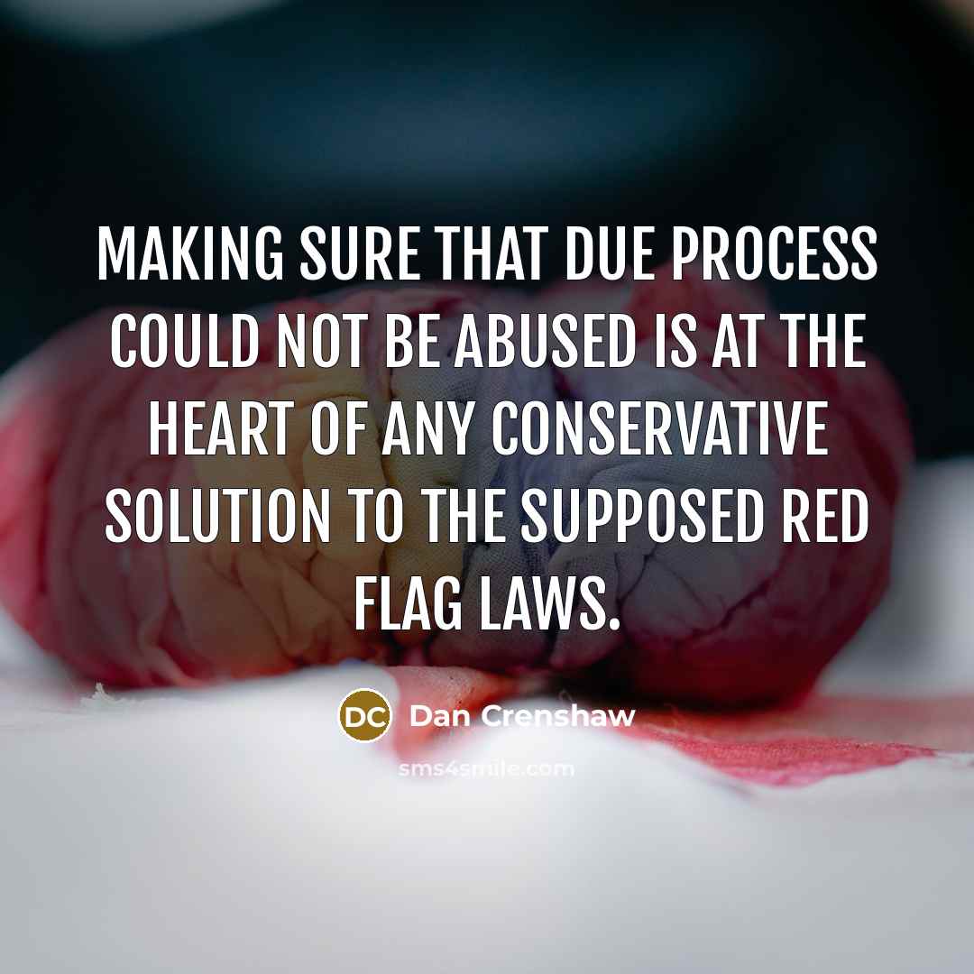 “Making sure that due process could not be abused is at the heart of any conservative solution to the supposed red flag laws.” quote by Dan Crenshaw