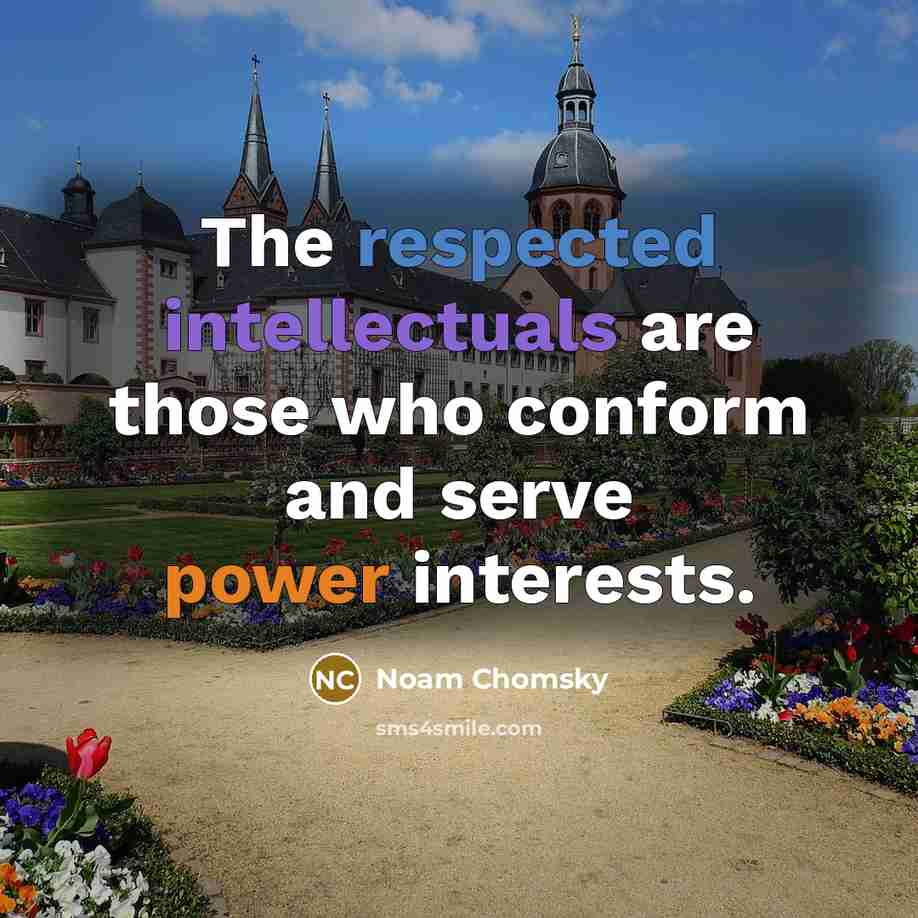 “The respected intellectuals are those who conform and serve power interests.” quote by Noam Chomsky
