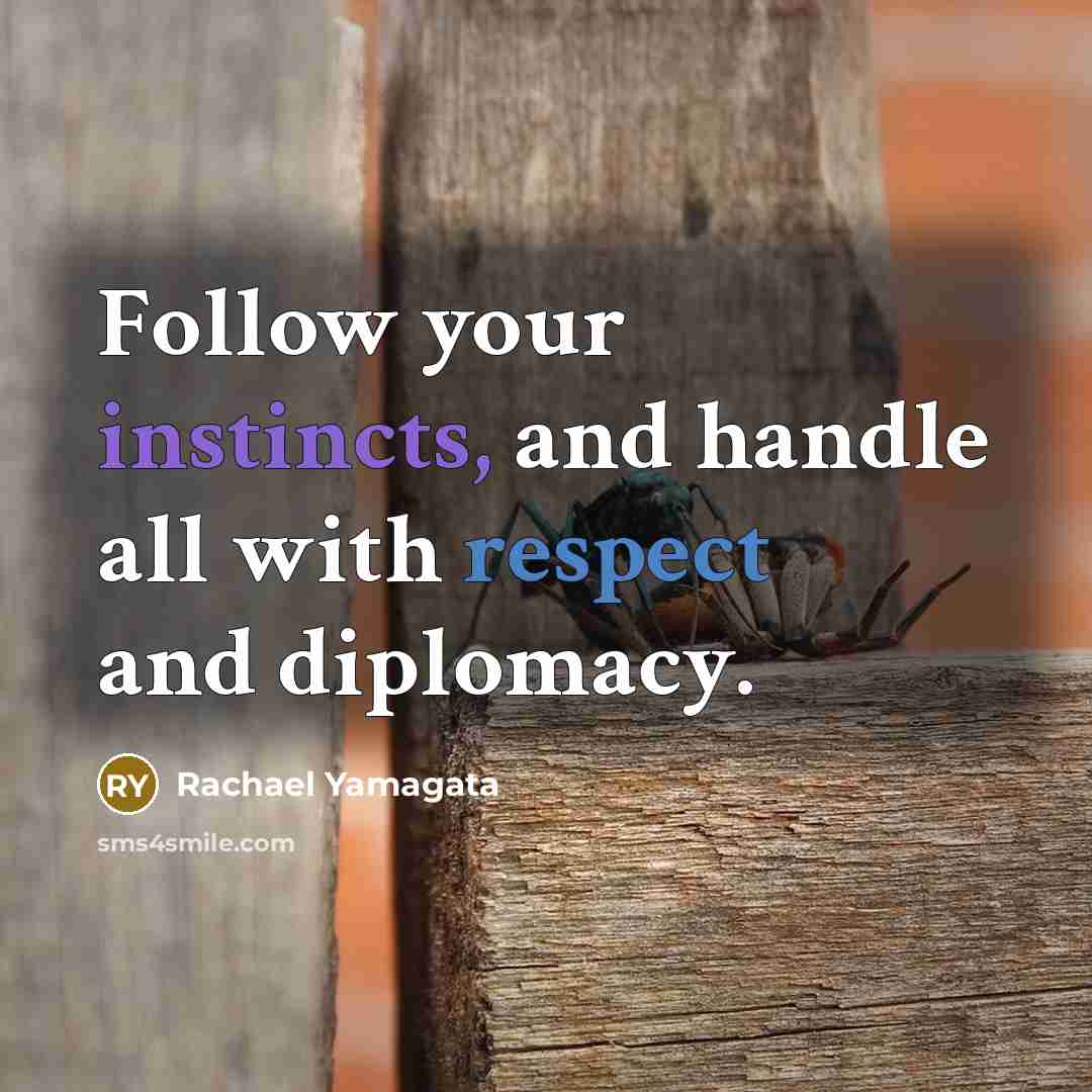“Follow your instincts, and handle all with respect and diplomacy.” quote by Rachael Yamagata