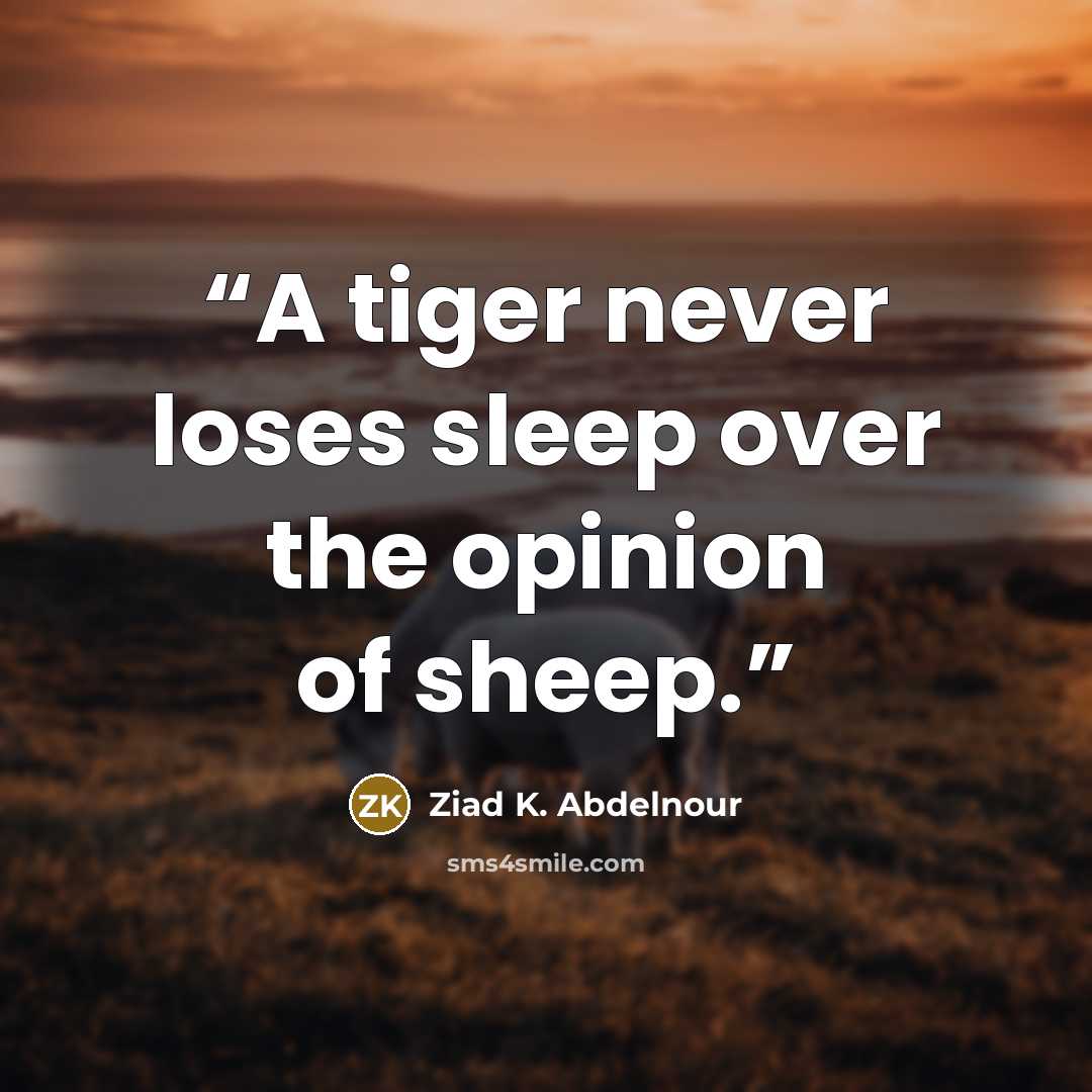 “A tiger never loses sleep over the opinion of sheep.” quote by Ziad K. Abdelnour