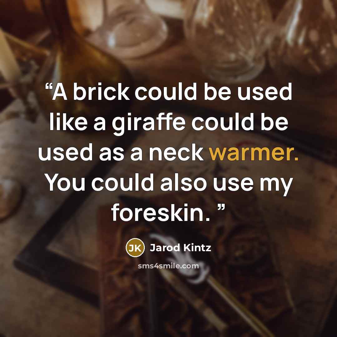 “A brick could be used like a giraffe could be used as a neck warmer. You could also use my foreskin.” quote by Jarod Kintz