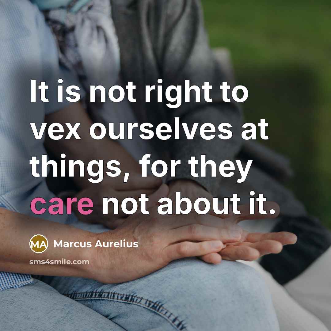 “It is not right to vex ourselves at things, for they care not about it.” quote by Marcus Aurelius