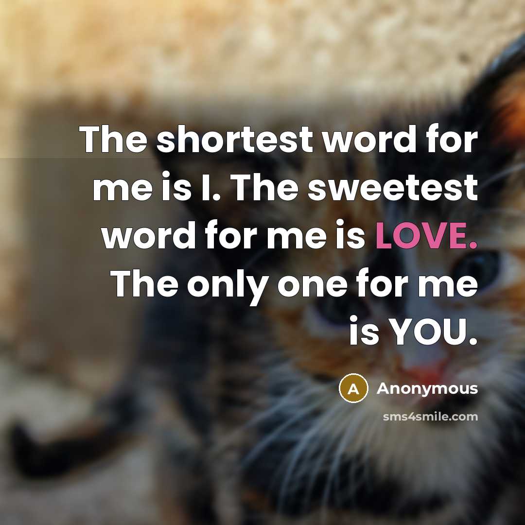 “The shortest word for me is I. The sweetest word for me is LOVE. The only one for me is YOU.” quote by Anonymous