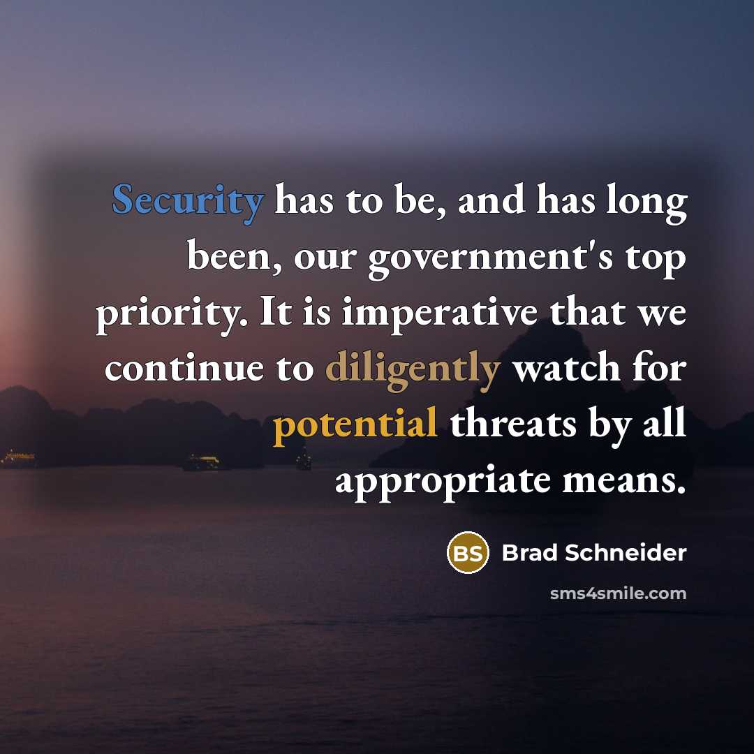 “Security has to be, and has long been, our government's top priority. It is imperative that we continue to diligently watch for potential threats by all appropriate means.” quote by Brad Schneider