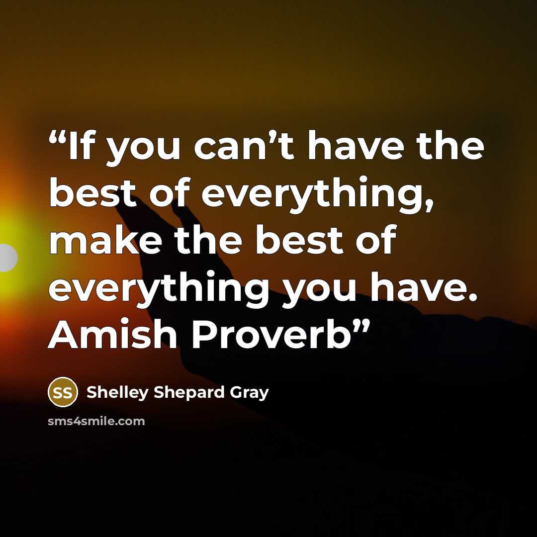 “If you can’t have the best of everything, make the best of everything you have. Amish Proverb” quote by Shelley Shepard Gray