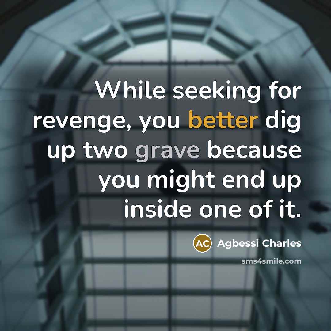 “While seeking for revenge, you better dig up two grave because you might end up inside one of it.” quote by Agbessi Charles