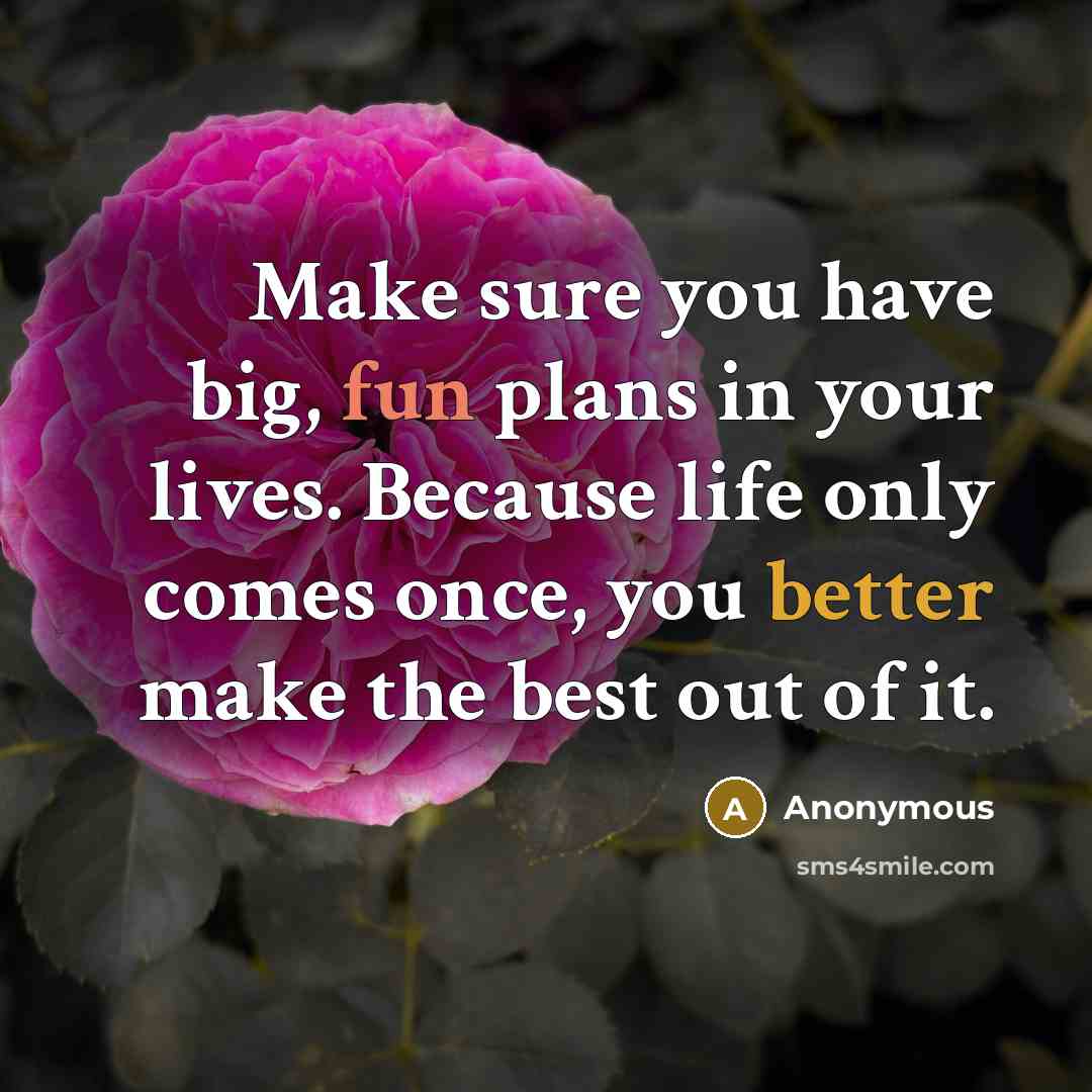 “Make sure you have big, fun plans in your lives. Because life only comes once, you better make the best out of it.” quote by Anonymous