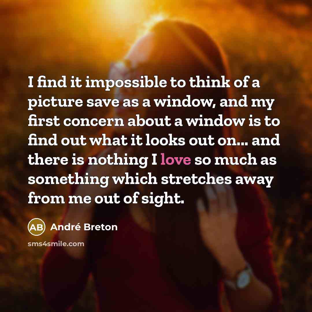“I find it impossible to think of a picture save as a window, and my first concern about a window is to find out what it looks out on... and there is nothing I love so much as something which stretches away from me out of sight.” quote by Andre Breton