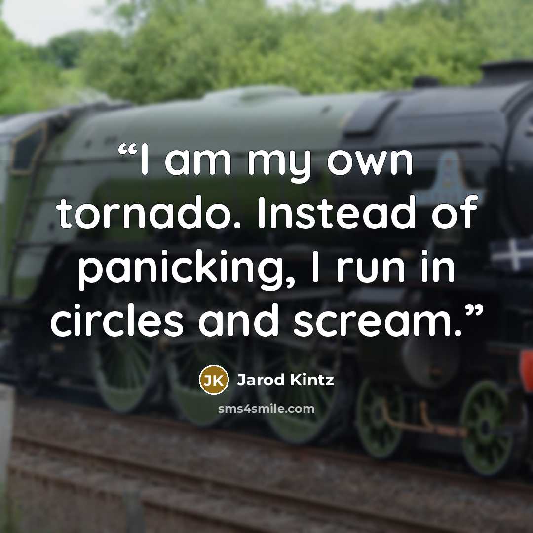 “I am my own tornado. Instead of panicking, I run in circles and scream.” quote by Jarod Kintz