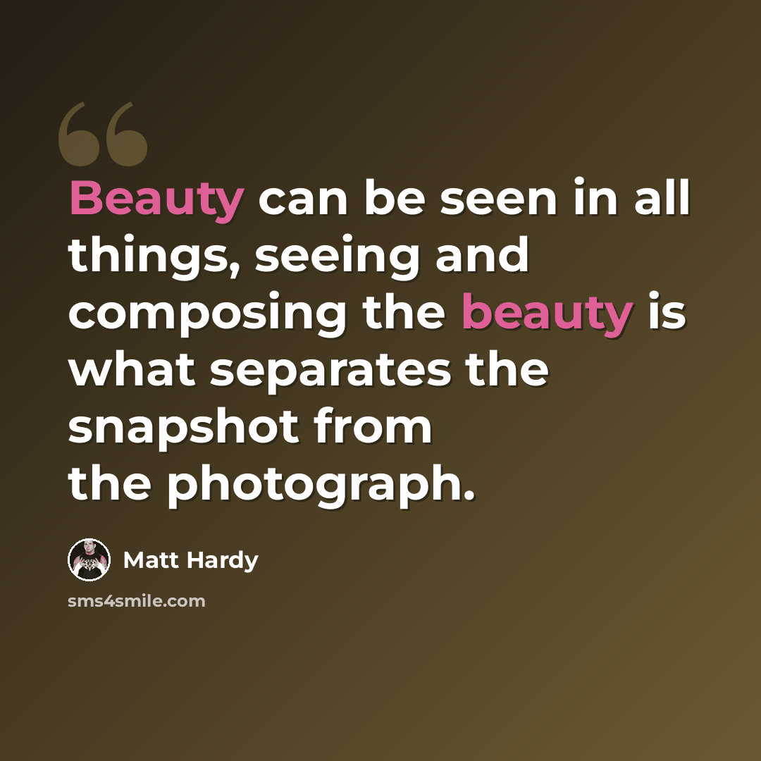 “Beauty can be seen in all things, seeing and composing the beauty is what separates the snapshot from the photograph.” quote by Matt Hardy