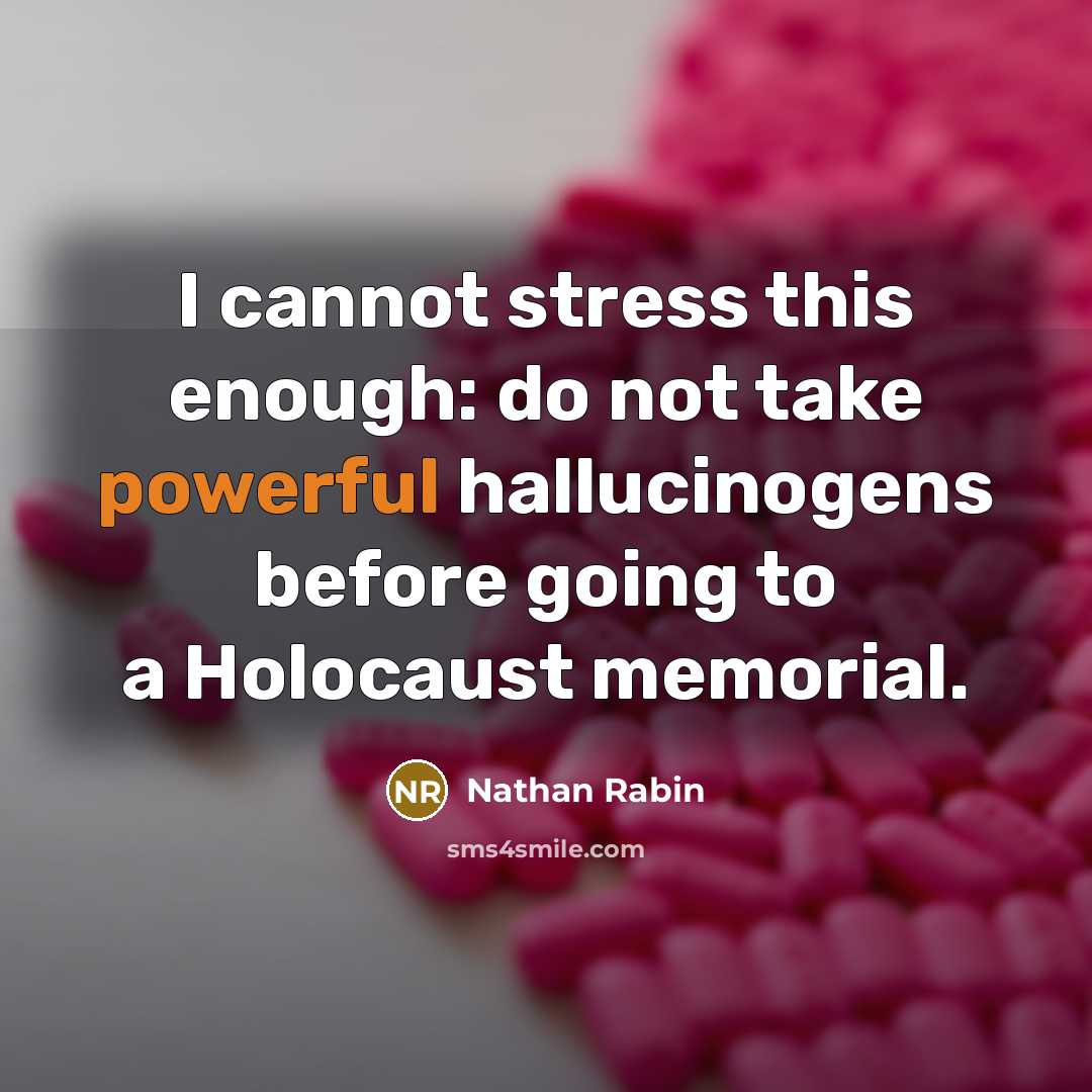 “I cannot stress this enough: do not take powerful hallucinogens before going to a Holocaust memorial.” quote by Nathan Rabin