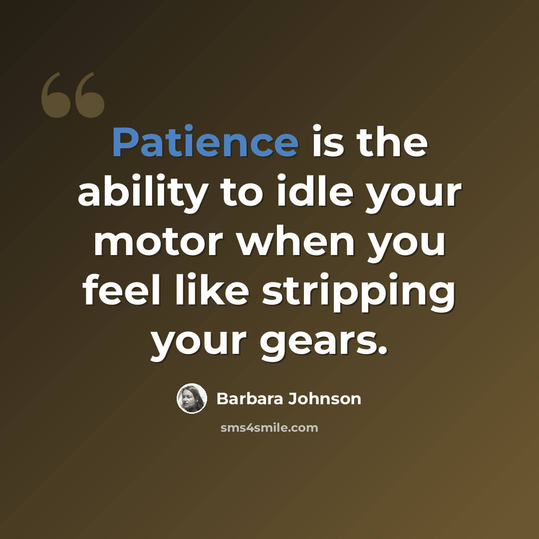 “Patience is the ability to idle your motor when you feel like stripping your gears.” quote by Barbara Johnson