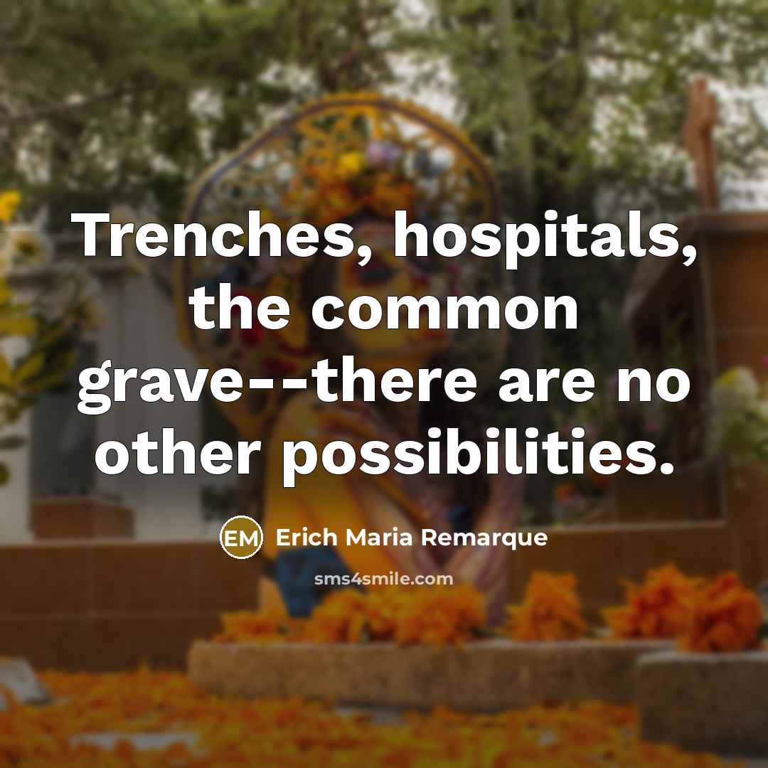 “Trenches, hospitals, the common grave--there are no other possibilities.” quote by Erich Maria Remarque