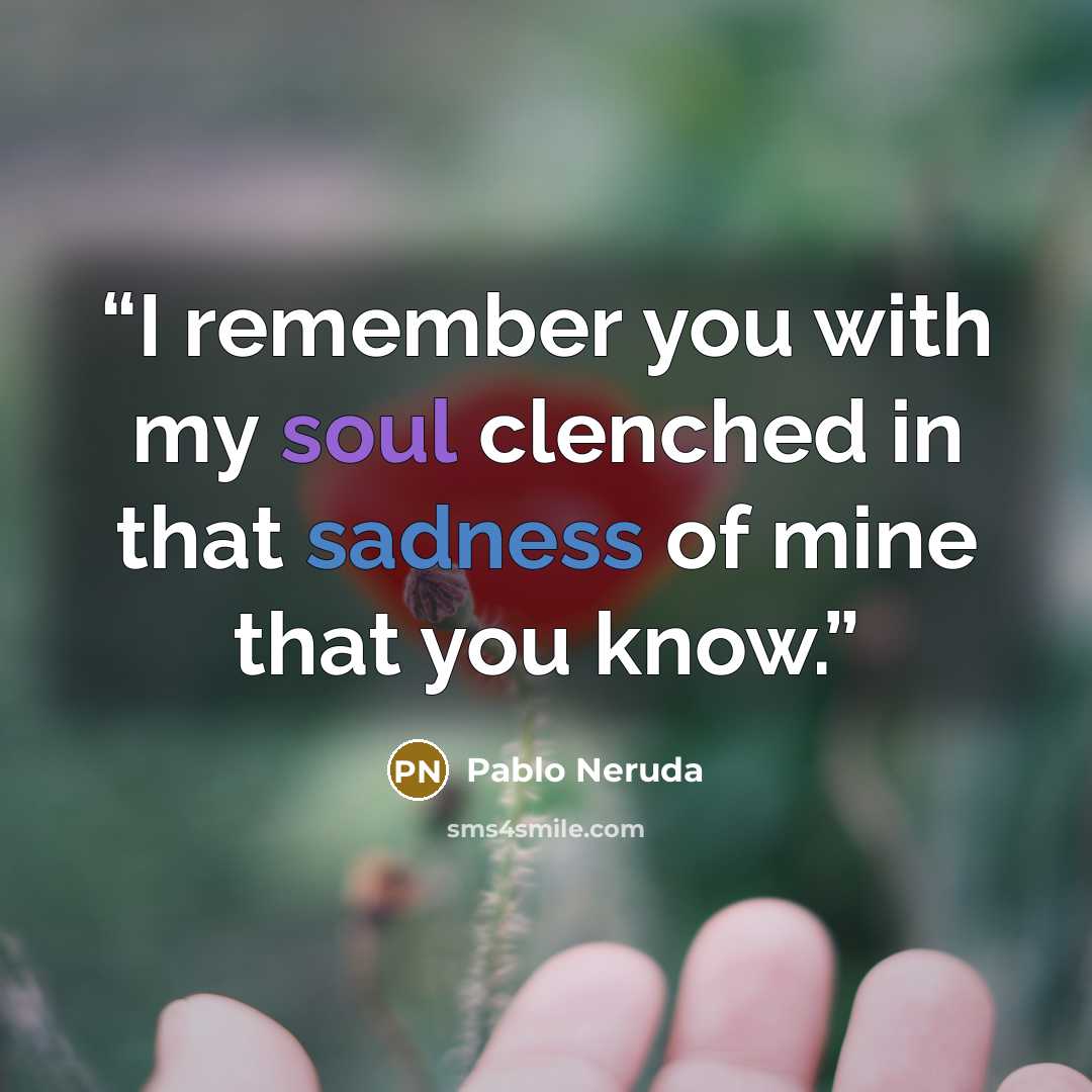 “I remember you with my soul clenched in that sadness of mine that you know.” quote by Pablo Neruda