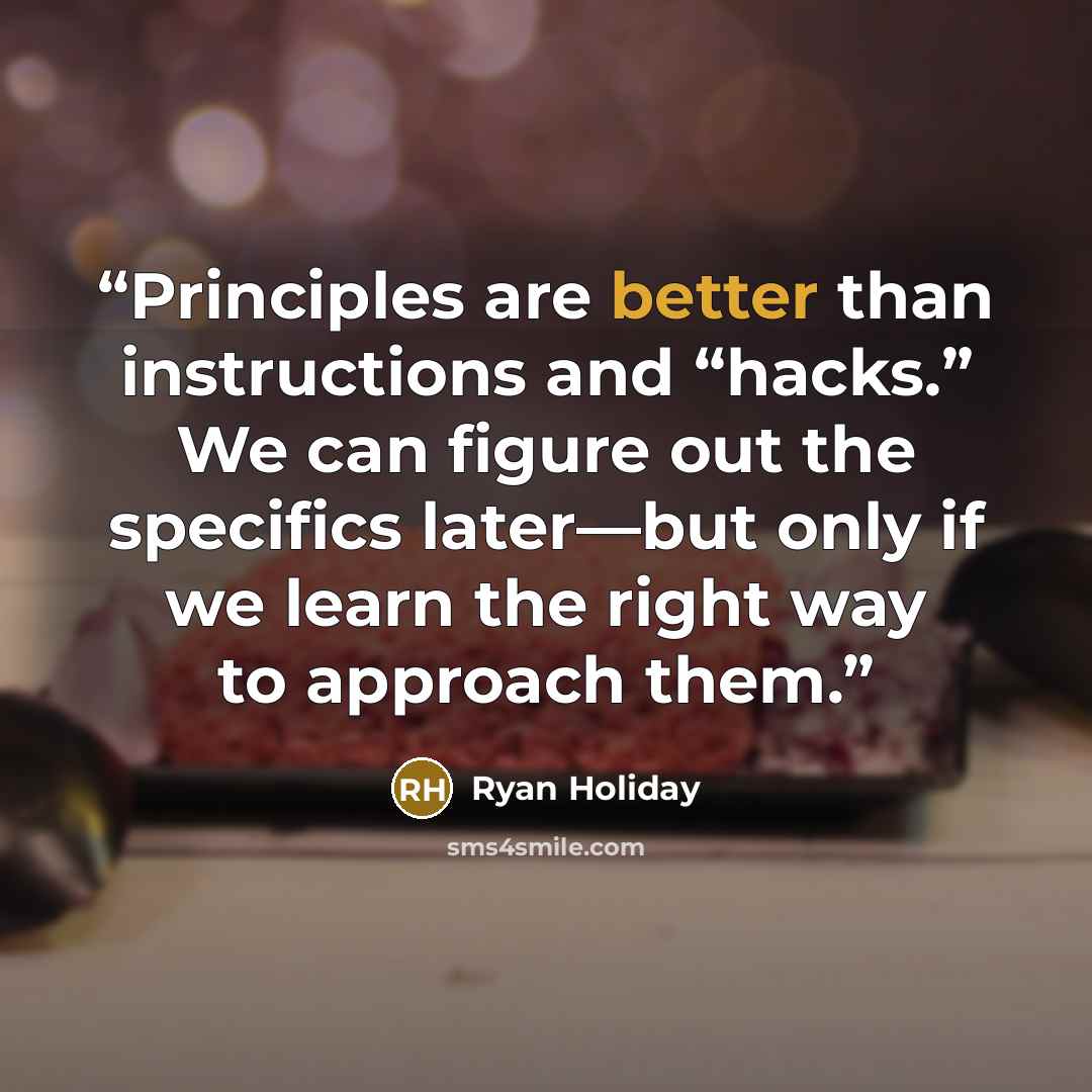 “Principles are better than instructions and “hacks.” We can figure out the specifics later—but only if we learn the right way to approach them.” quote by Ryan Holiday